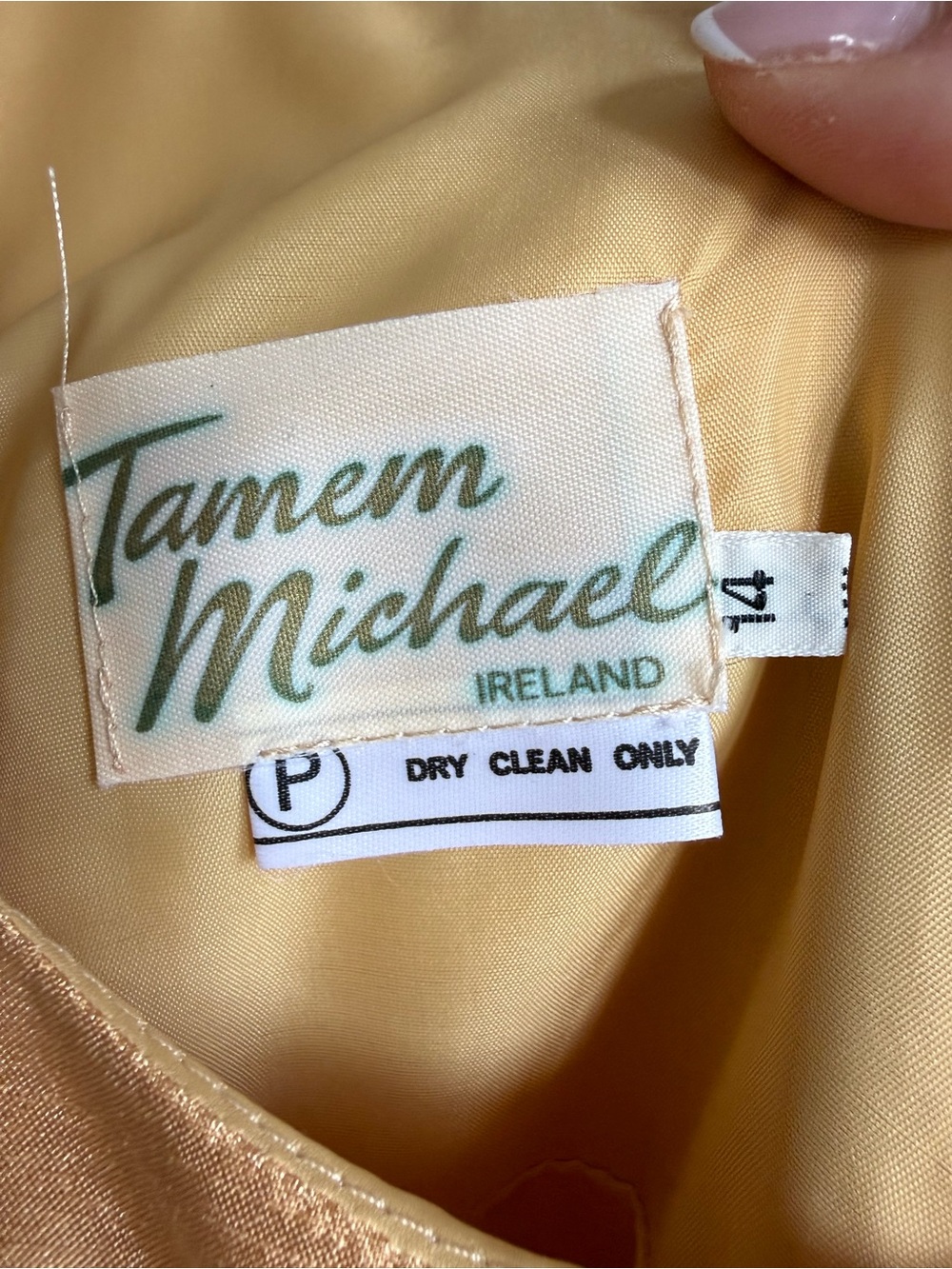 100% Silk Vintage Empire Gold Dress Tamem Michael | Size 14 - Picture 3 of 5